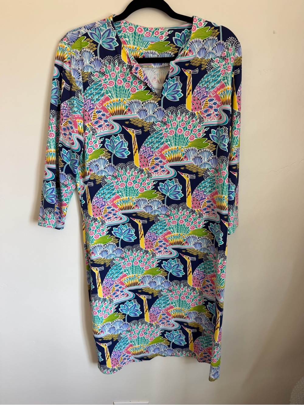 J. McLaughlin Multicolor Floral-Print 3/4 Sleeve Dress Catalina Cloth XL